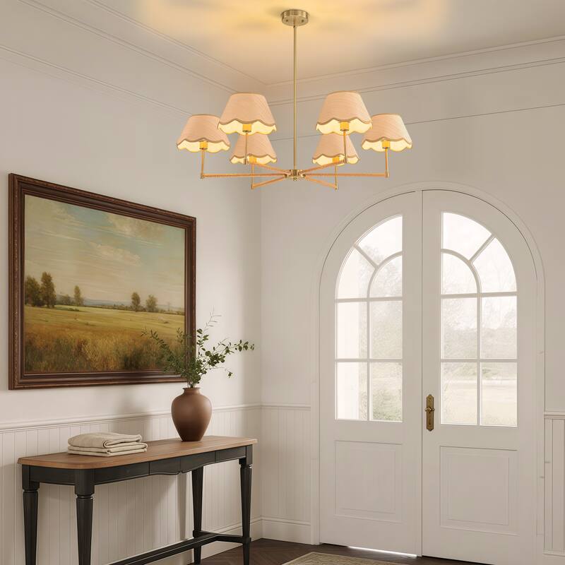 Starsky 6-Light Large Handmade Natural Rattan Boho Wagon Wheel Chandelier