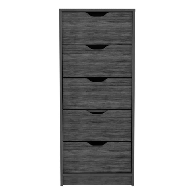 Compact Vertical Wood Dresser with 5 Drawers Slim Chest of Drawers for Bedroom or Office Use