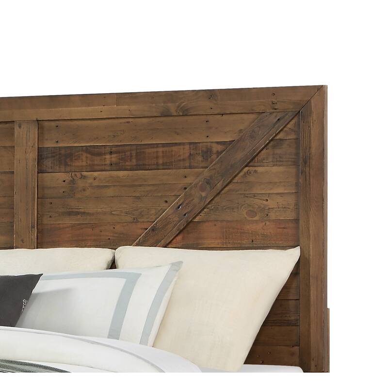Rustic Queen Size Platform Bed in Caramel Brown Finish with Slatted Design and Easy Assembly
