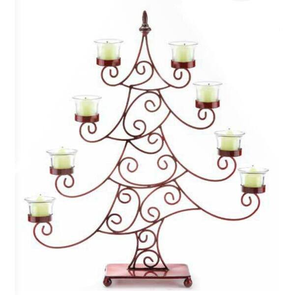 slide 1 of 1, 21.5" Decorative Red Whimsical Christmas Tree Votive Candle Holder - N/A