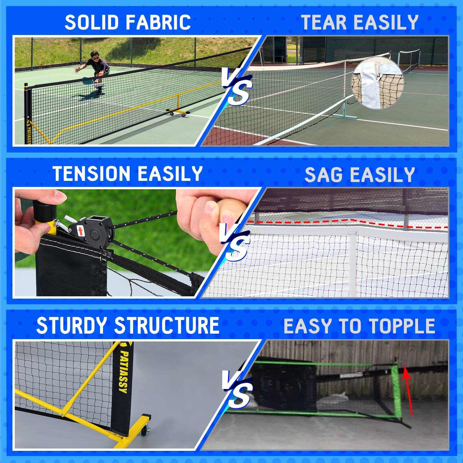 Patiassy Pickleball Net Set with Wheels and Pickleball Court Marking