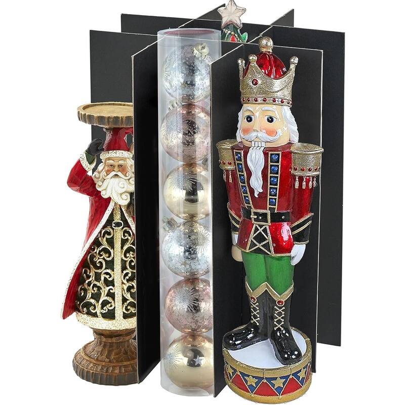 Christmas Nutcracker and Figurine Collectible Storage Box - Stores Up to 9 - 16-inch Tall Nutcrackers, Ornaments, and More - N/A