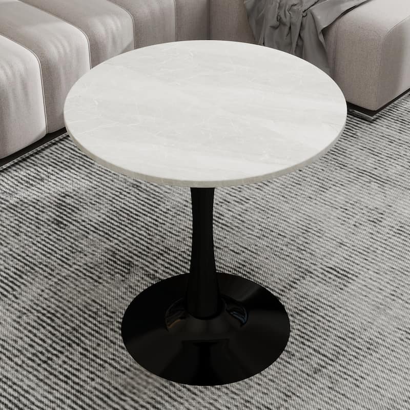 27.6" Mid-Century Modern Style Dining Table, Accommodates 2-4 People, Featuring A Round White-Veined Marble Tabletop