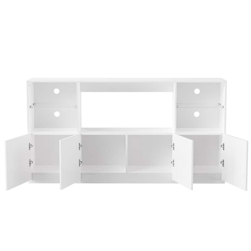 Modern High Gloss TV Stand with LED Lights, Tempered Glass Shelves for TVs up to 75", Living Room Centerpiece