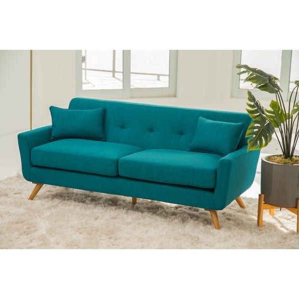 slide 2 of 11, Abbyson Bradley Mid Century Teal Fabric Sofa