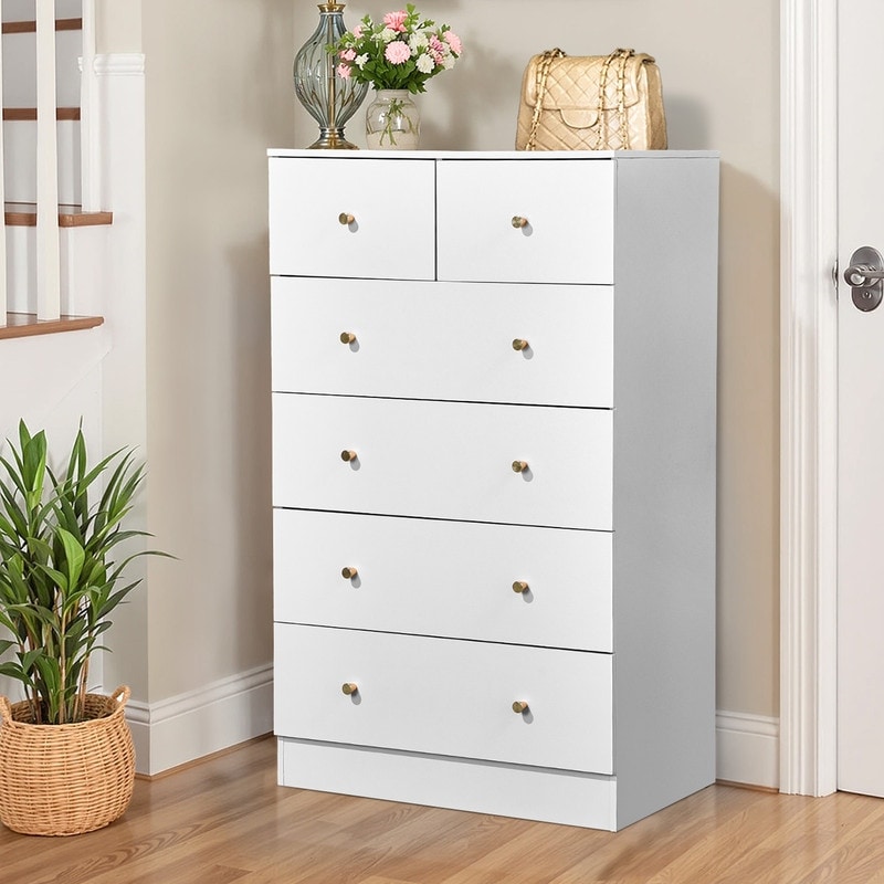 6-Drawer Large Dresser For Bedroom And Chest Of Drawers With Sturdy Construction Wood Storage Organizer For Closet