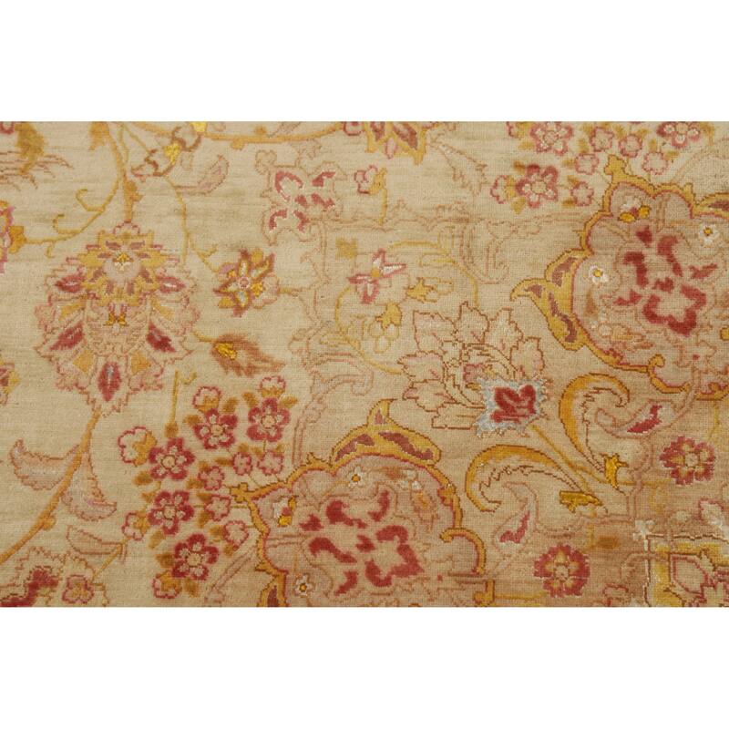 Hand Knotted Oriental 100% Wool Carpet Traditional Floral Beige & Ivories Tabriz Area Rug - 11' 0'' X 8' 4''