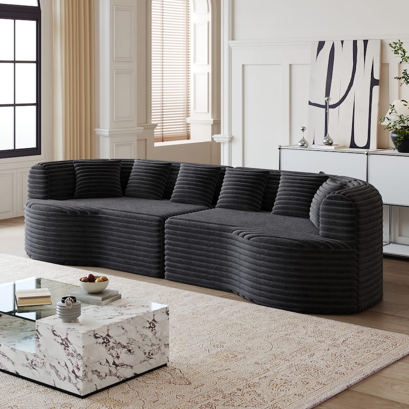 Oversized Modular Curved Sectional Sofa, Comfy Corduroy Upholstered Boneless Cloud Sofa, Memory Foam Floor Sofa with 6 Pillows
