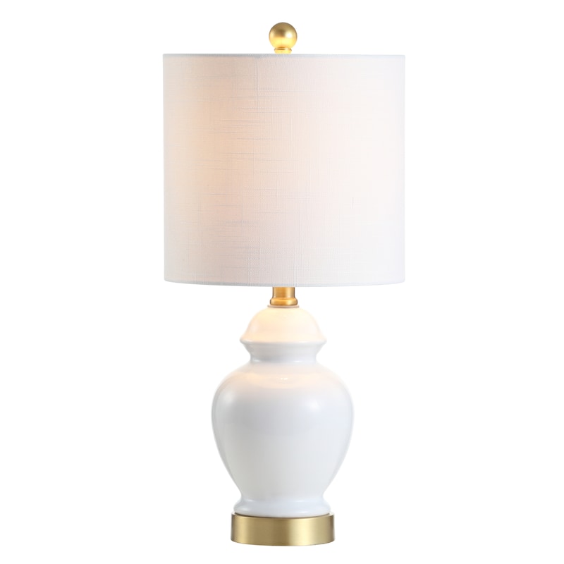 Perry 20" Ceramic/Metal LED Table Lamp, White/Brass Gold by JONATHAN Y
