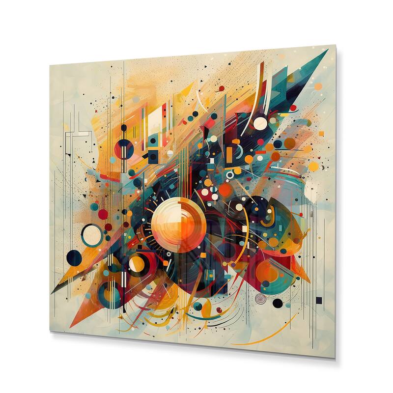 Designart "Orange Retro Vibe Background I" Modern Geometric Metal Wall Art