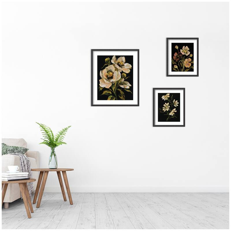 Kate and Laurel Moody Floral Hued 3 Piece Framed Wall Art Print Set by Annie Quigley