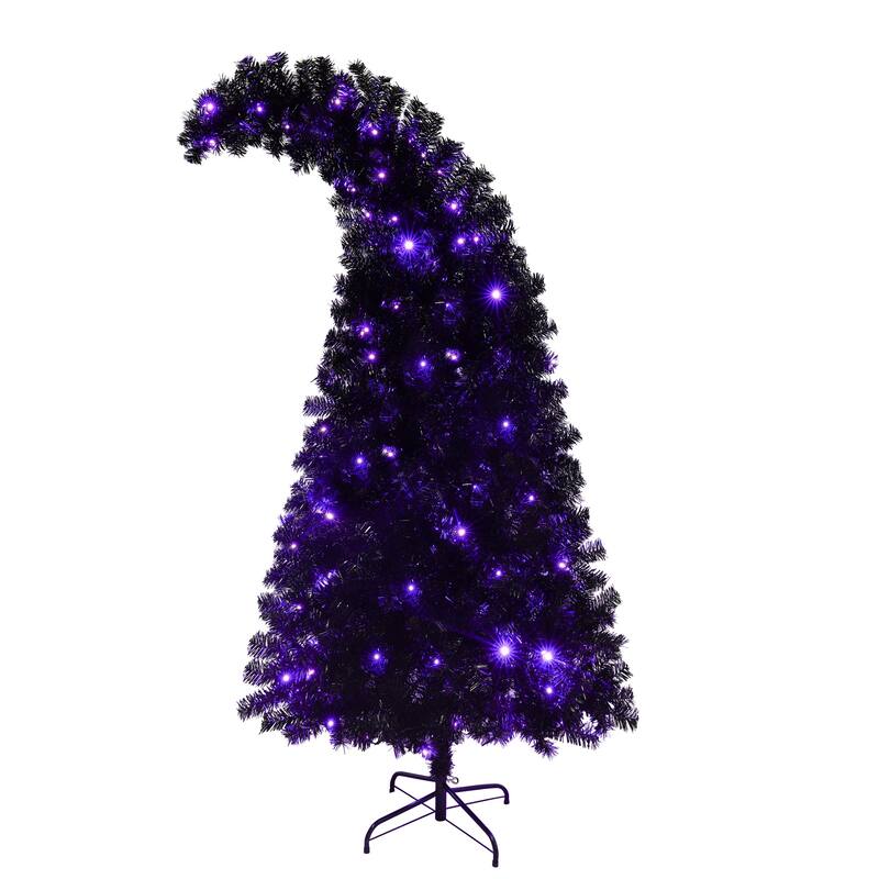 Pre-Lit Curved Artificial Tree - Whimsical Shape, LED Lights, Black Finish