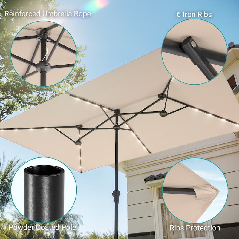 BONOSUKI 11x7/10x6.5ft Solar LED Double-Sided Patio Umbrella with Large Canopy Outdoor Table Umbrella