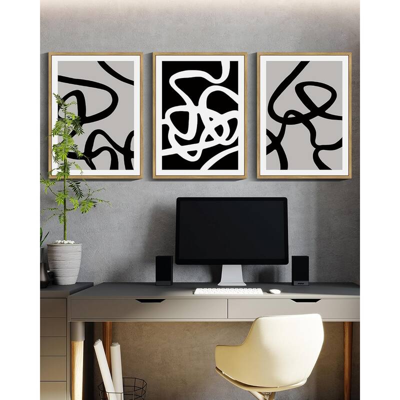 Black and White Lines Abstract Wall Art Ink Wash Minimalist