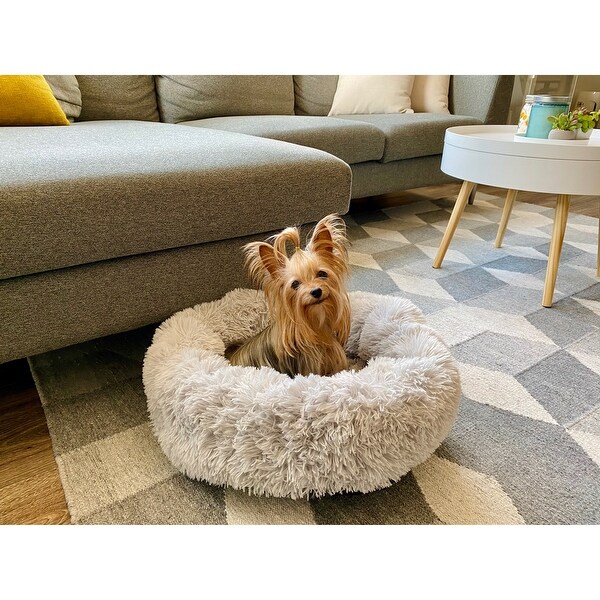 Soft Plush FauxFur Fluffy Round Donut Pet Bed for Dogs and Cats Bed Bath Beyond 30989290