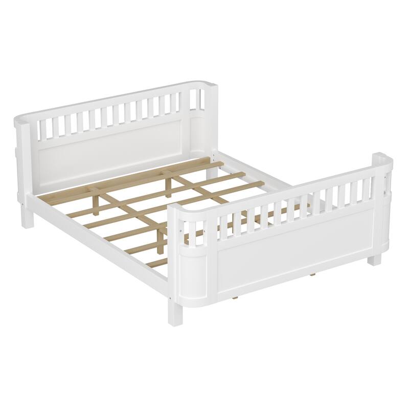 Roomfitters Queen Platform Bed, Low Profile Slatted Daybed with Wooden Frame and Removable Guardrails for Bedrooms
