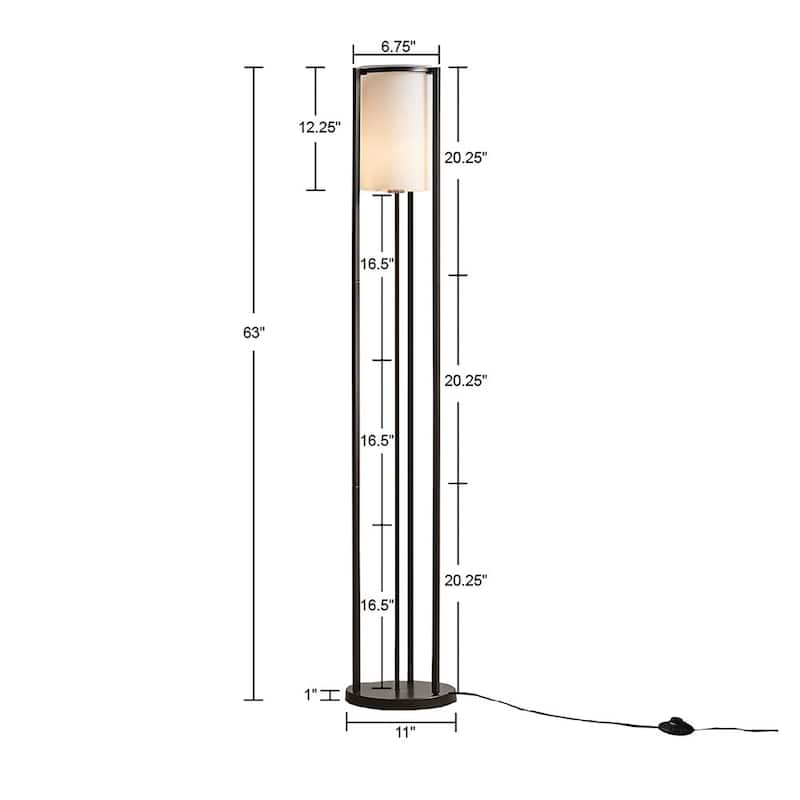 Martha Stewart Charlton Metal Floor Lamp with Glass Cylinder Shade - Dia.11" x 63"H