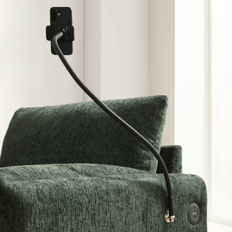 38" Chenille Storage Sofa with Ottoman - Features USB Charger, Phone Holder & Side Pockets for Living Room