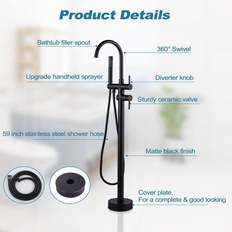 WOWOW Double Handle Freestanding Tub Faucet with Handheld Shower