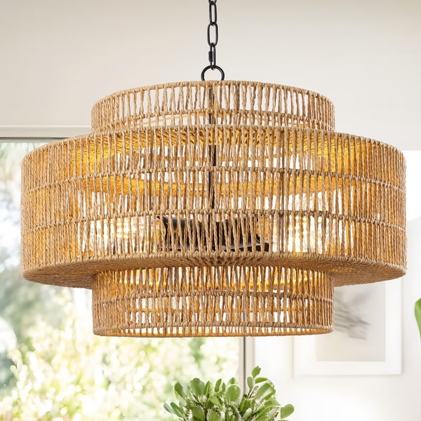 Woven drum chandelier hot sale