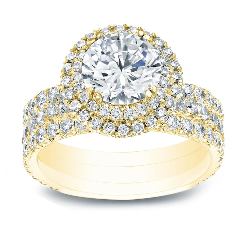 Auriya 2 3/8ctw Round Diamond Halo Engagement Ring 3Pc Set 14k Gold - Yellow - 8.5