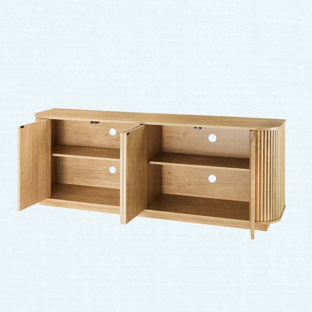 Modern Wooden Sideboard Cabinet with Vertical Wave Design, TV Stand and Buffet Storage