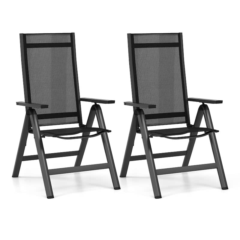 Patio Reclining Chair Set of 2 with 7 Position Backrest and Foldable - 22.86” x 27.55” x 44.09”