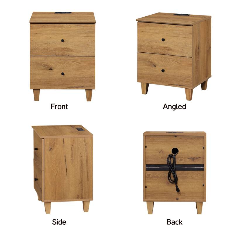2 Drawer Nightstands with Charging Station for Bedroom