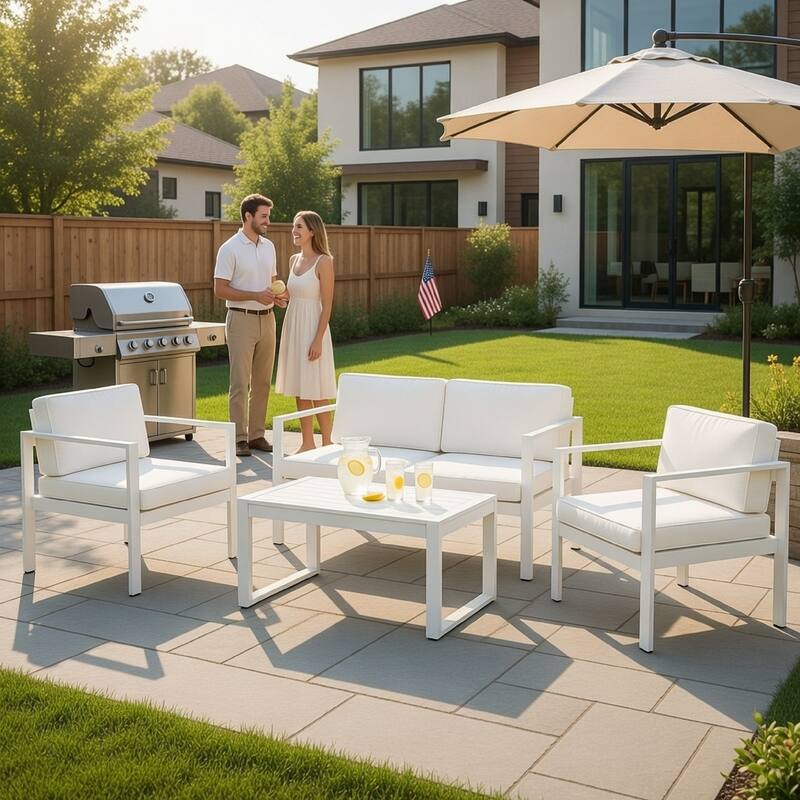 Engagingly Outstanding Outdoor Lounge Set In White (Set of 4)
