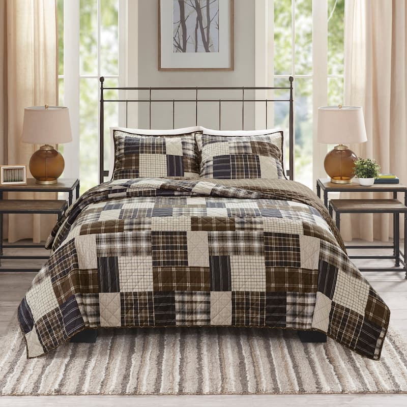 3 Piece Reversible Printed Quilt Set Black/Brown King/Cal King