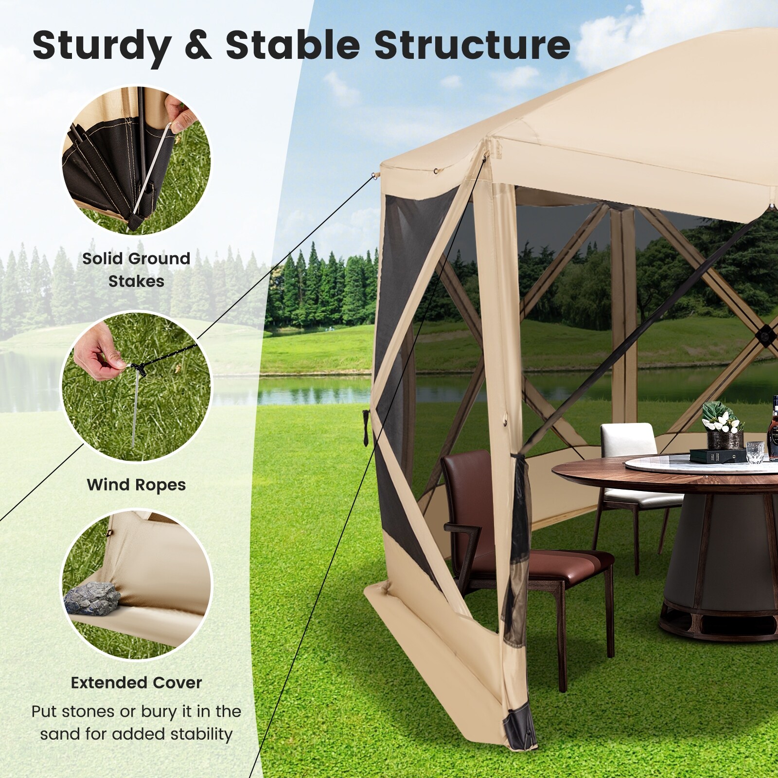 Costway 11.5 X 11.5 FT 6-Sided Pop-up Screen House Tent With 2