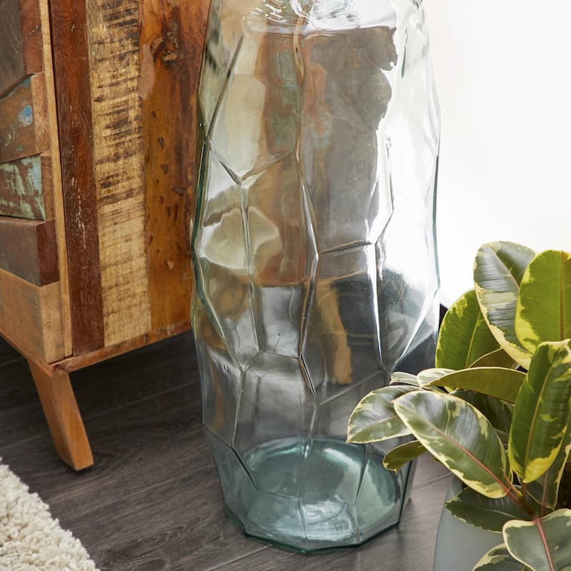 Recycled Glass Handmade Tall Spanish Bottleneck Decorative Vase - Blue, Teal, Clear - Roche River Decor