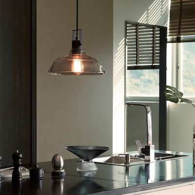 Sutton 1-Light Matte Black Pendant Lighting with Smoke Glass Shade - 11.04