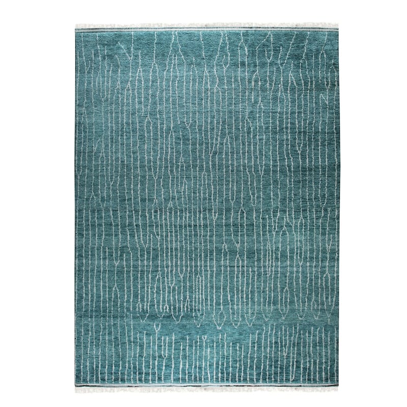 Green Hand-Knotted Wool Moroccan Rug, 9' x 12', soft cozy area rug - L