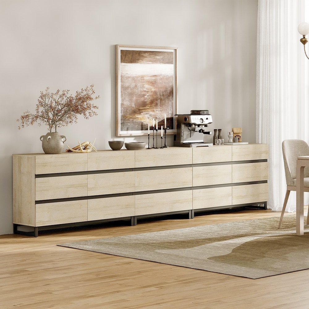 WAMPAT 3 in 1 Modern Sideboard with Adjustable Shelves and 2 Drawers, Coffee Bar Cabinet for Living Room, Kitchen