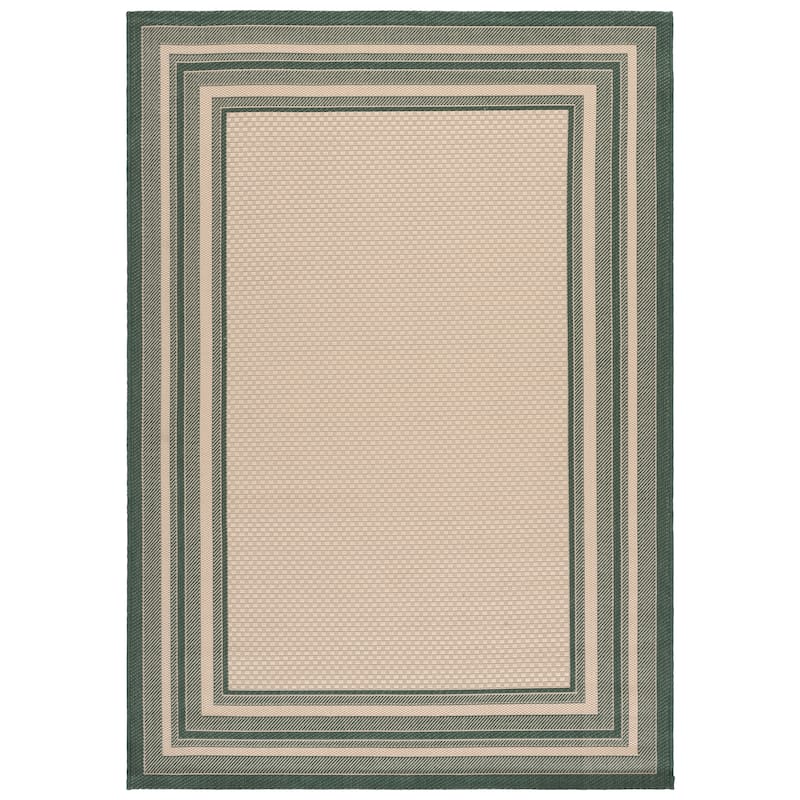 SAFAVIEH Courtyard Vickie Indoor/Outdoor Waterproof Patio Backyard Rug - 4' x 5'7" - Beige/Dark Green