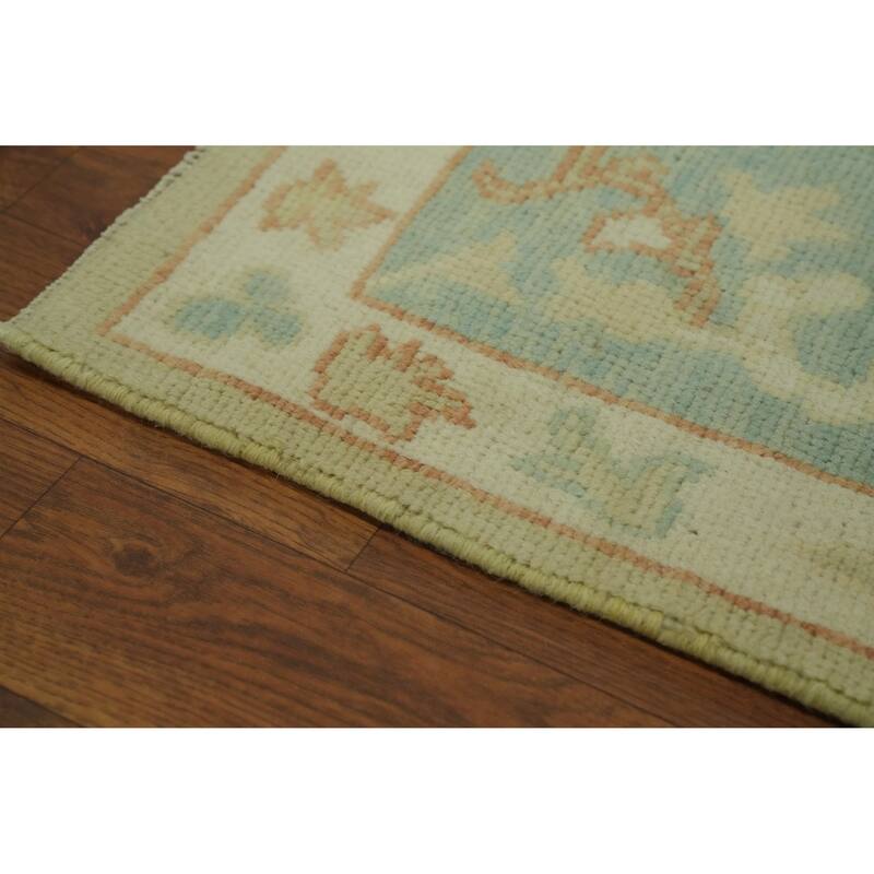 Handmade Wool Oushak Turkish Area Rug, Floral Geometric Carpet - 9' 10'' X 8' 0''