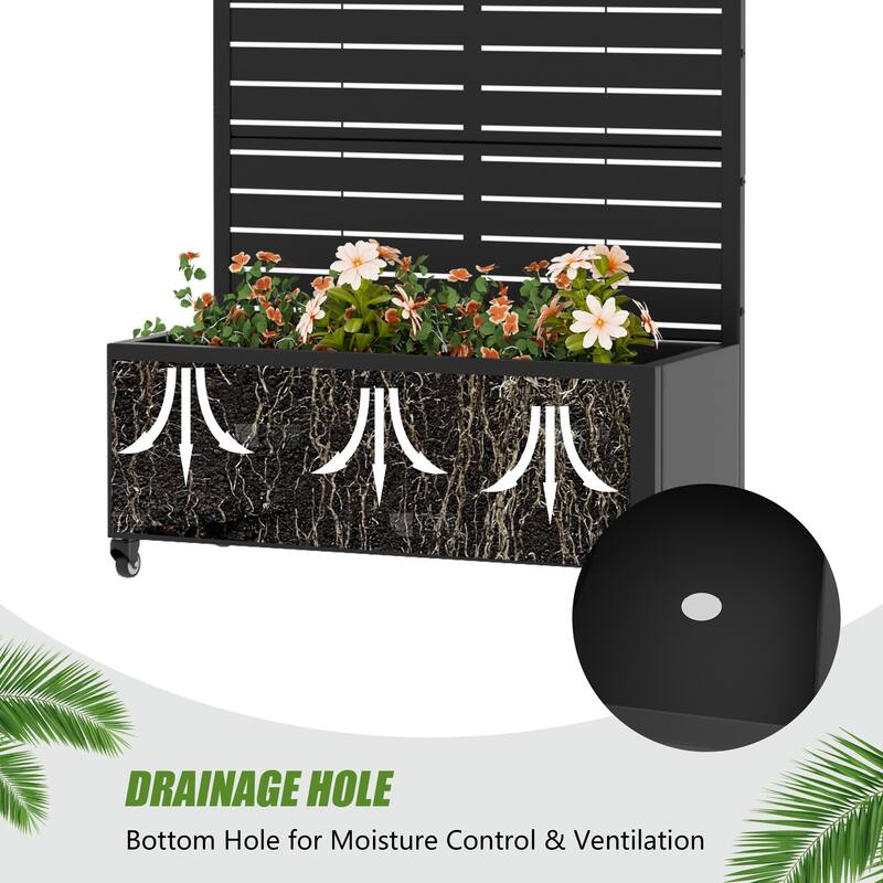 Metal Planter Box with Trellis Privacy Screen Planter Box with Lockable Wheels Set of 2