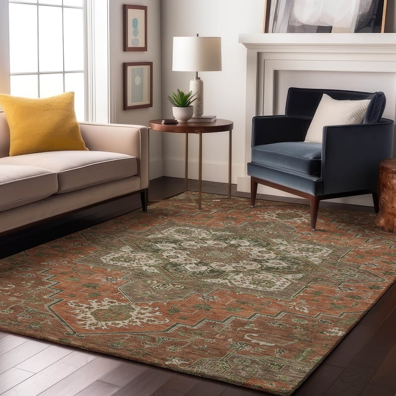Premium Washable Super Soft Traditional Oriental Mayfield Rug - Rust - 8' x 10'