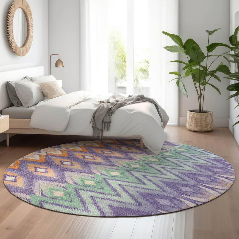 Premium Washable Super Soft Boho Womba Mayfield Rug - Purple - 8' x 8' - Round
