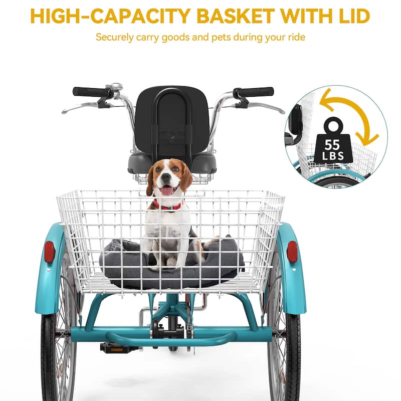 Adult Tricycle Adult Trike 24"/26"1 Speed 3 Wheel Bike w/Removable Basket