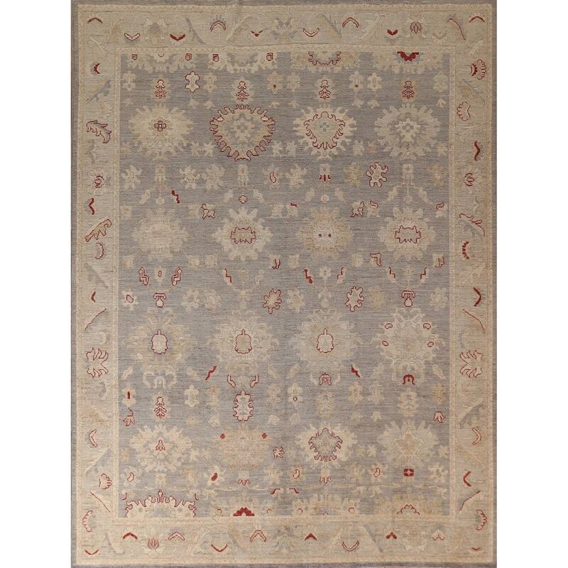 Vegetable Dye Oushak Turkish Area Rug Handmade Grey Wool Carpet - 8'4"x 9'11"