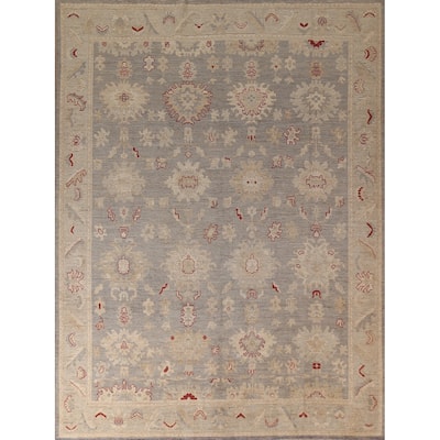 Vegetable Dye Oushak Turkish Area Rug Handmade Grey Wool Carpet - 8'4"x 9'11"
