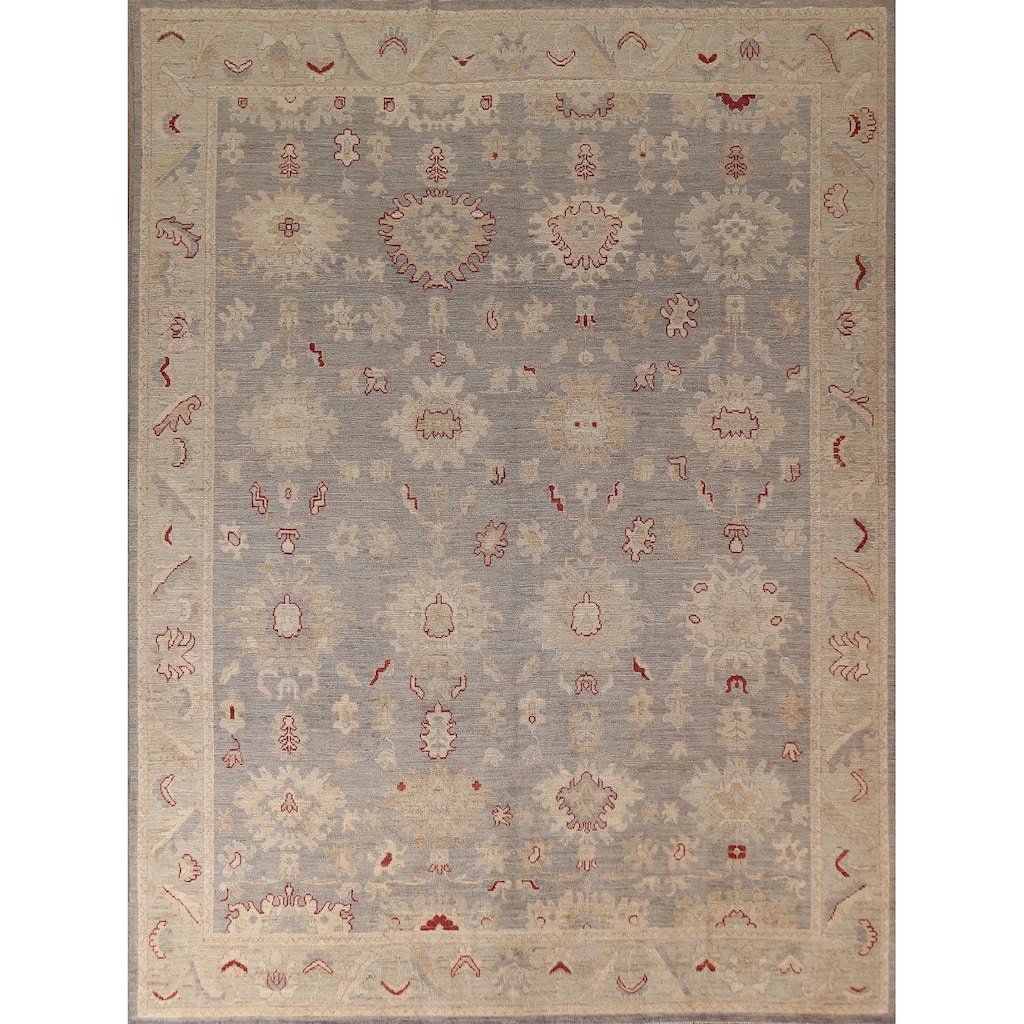 Vegetable Dye Oushak Turkish Area Rug Handmade Grey Wool Carpet - 8'4"x 9'11"
