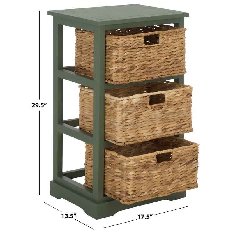 SAFAVIEH Evaline Distressed Black 3 Wicker Basket Storage Unit - 17.3" x 13.4" x 29.5" - 17"W x 13"D x 30"H