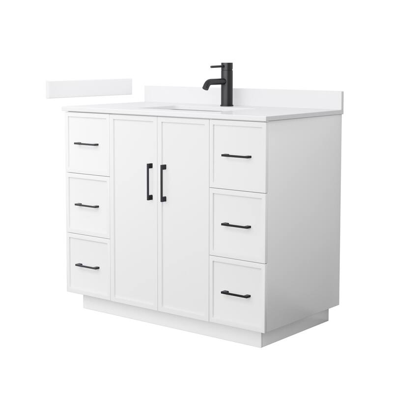 Wyndham Collection WCH7474-42S-QTZ-UNSMXX Elan TK 42" Free Standing - White / White Quartz Top / Matte Black Hardware