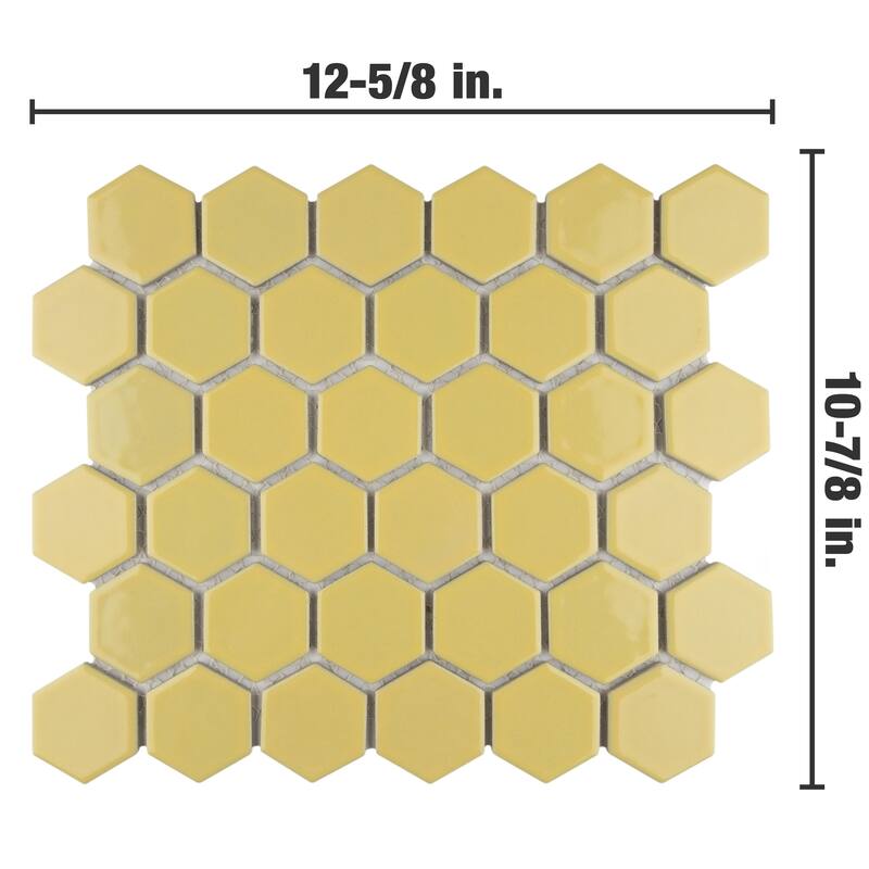 Merola Tile Hudson Due 2" Hex Vintage Yellow 10-7/8" x 12-5/8" Porcelain Mosaic Floor and Wall Tile