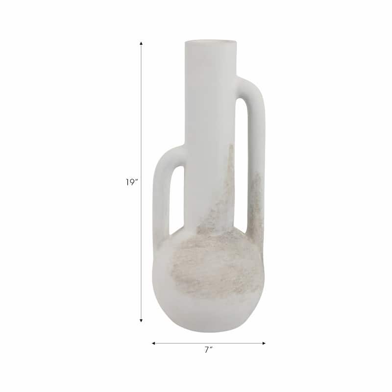 Pottery Woven Decorative Vase with Sculptural Design - 19" White