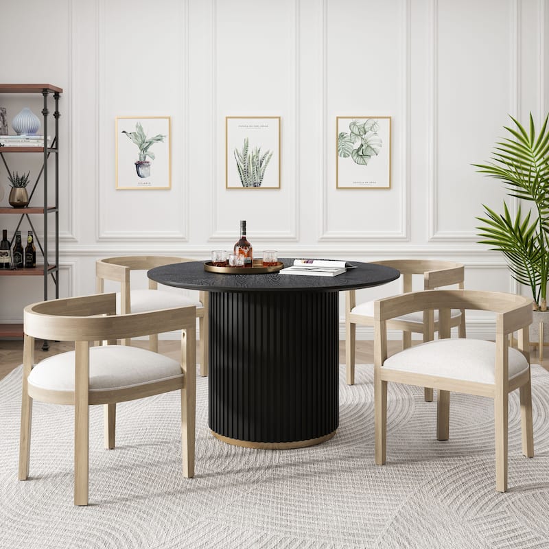 Ladieu Fabric and Wood 5 Piece Dining Set by Christopher Knight Home - Natural+Beige