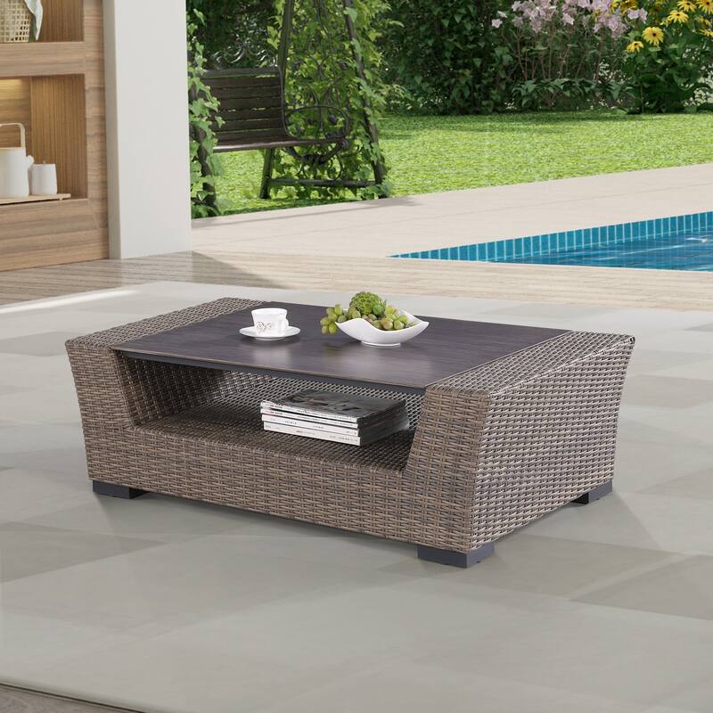 Manhattan Rustic Wicker Rattan Coffee Table with Painted Glass - Brown